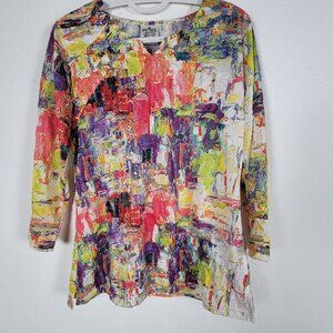 Parsley & Sage Women Multicolor Abstract Print 3/4 Sleeve Tunic Top Small Casual